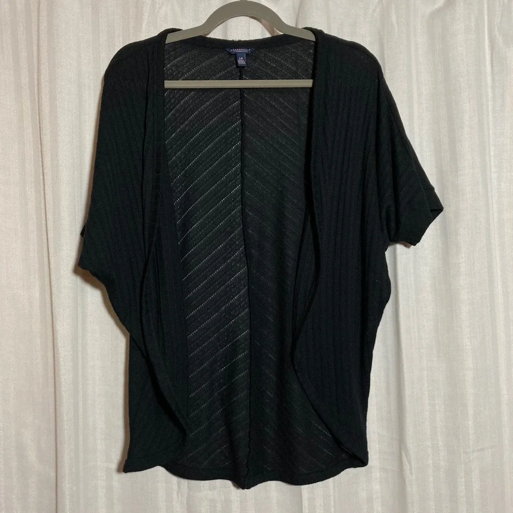 Boho Minimalist Black Pointelle Knit Open Cardigan Dolman Sleeve Aeropostale L